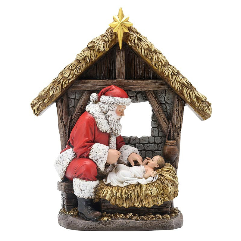 Adoring Santa in Manger Figure