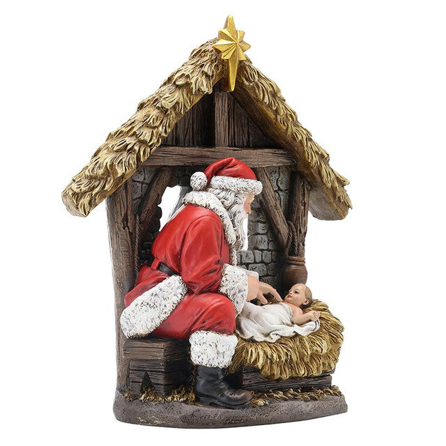 Adoring Santa in Manger Figure