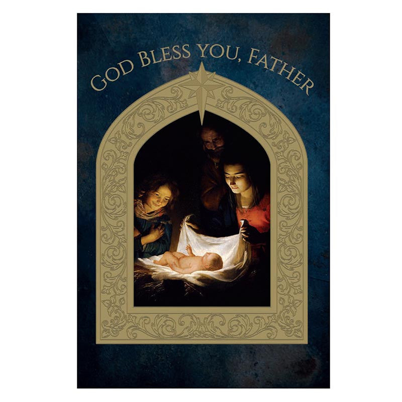 Adoration of the Child Priest Christmas Card, one of the items in the Christmas Cards for a Priest, Assortment of Six. A photograph of the assembled set is pending.