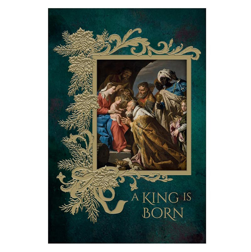 Adoration of the Magi "A King is Born" Christmas Card, one of the items in the Christmas Card Sampler of Four: A King Is Born, Peace on Earth and Two Ornament Cards. A photograph of the assembled set is pending.
