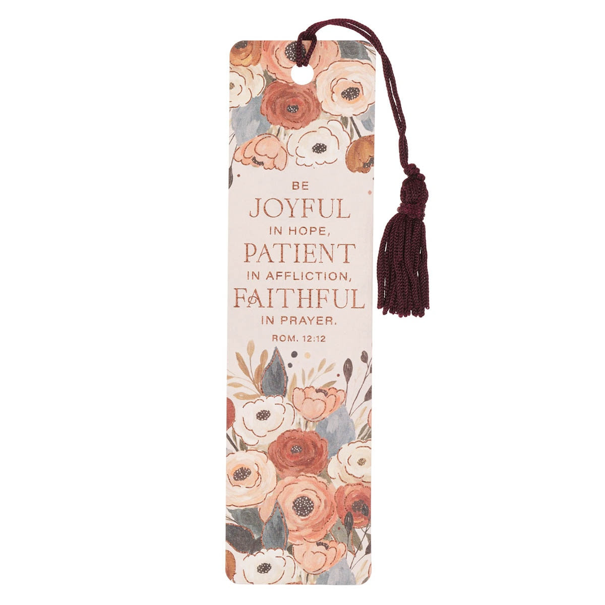 Be Joyful Floral Bookmark with Tassel - Romans 12:12 by Christian Art Gifts