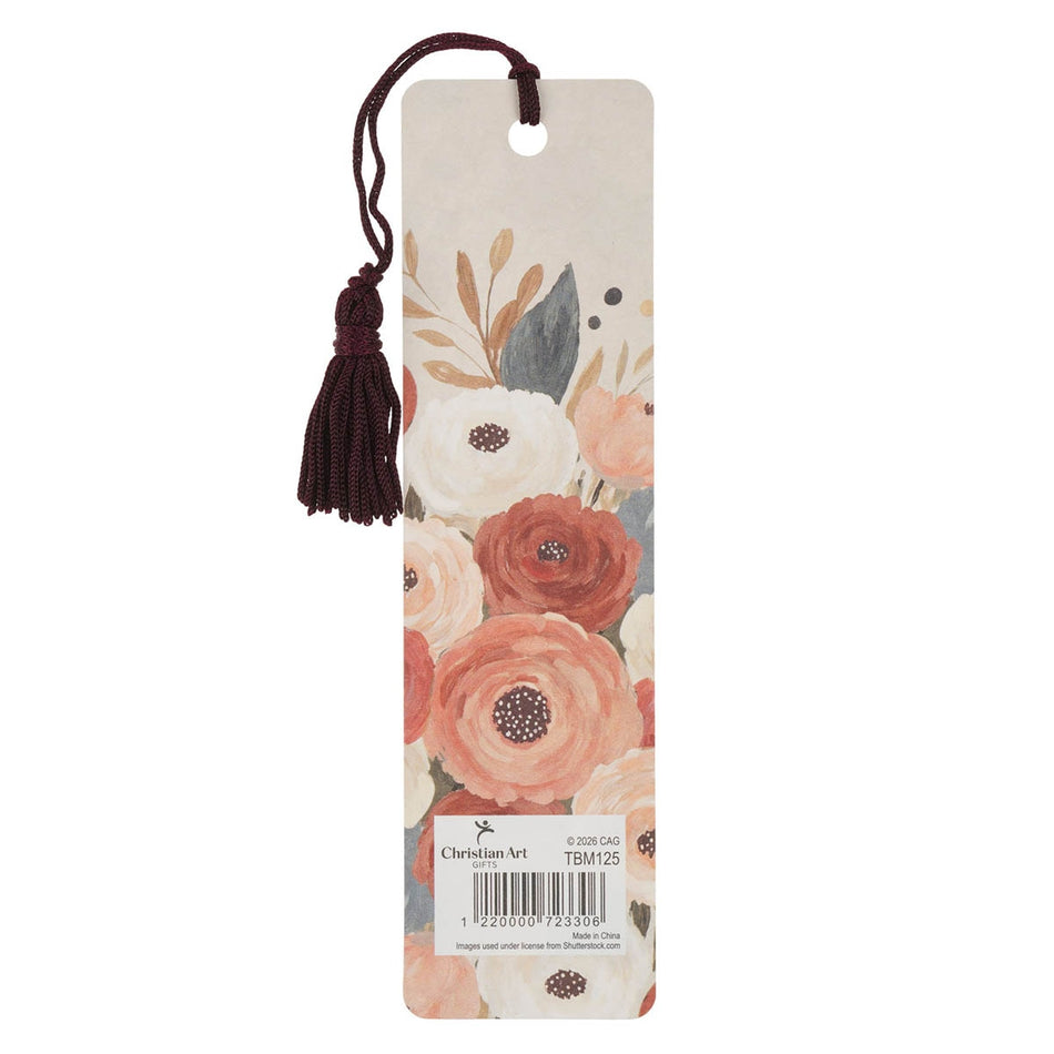 Be Joyful Floral Bookmark with Tassel - Romans 12:12 by Christian Art Gifts, product view 2