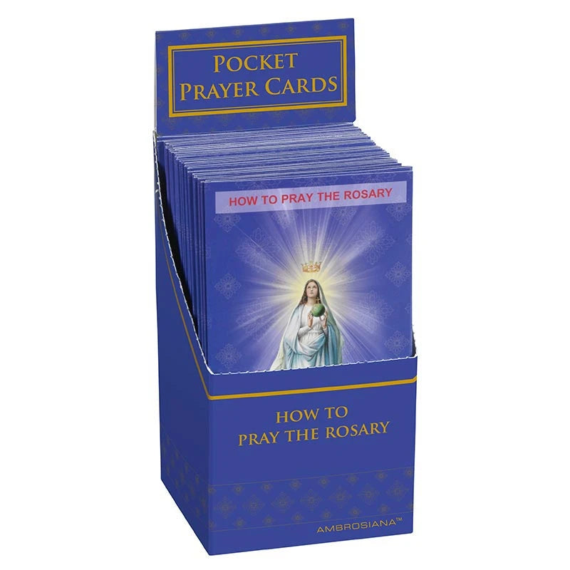 Ambrosiana How to Pray the Rosary trifold prayer cards in a 48-card display