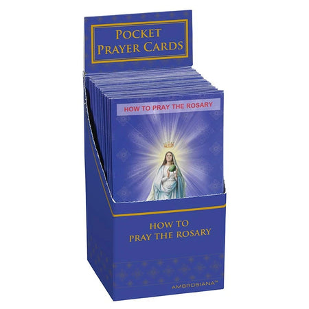 Ambrosiana How to Pray the Rosary trifold prayer cards in a 48-card display