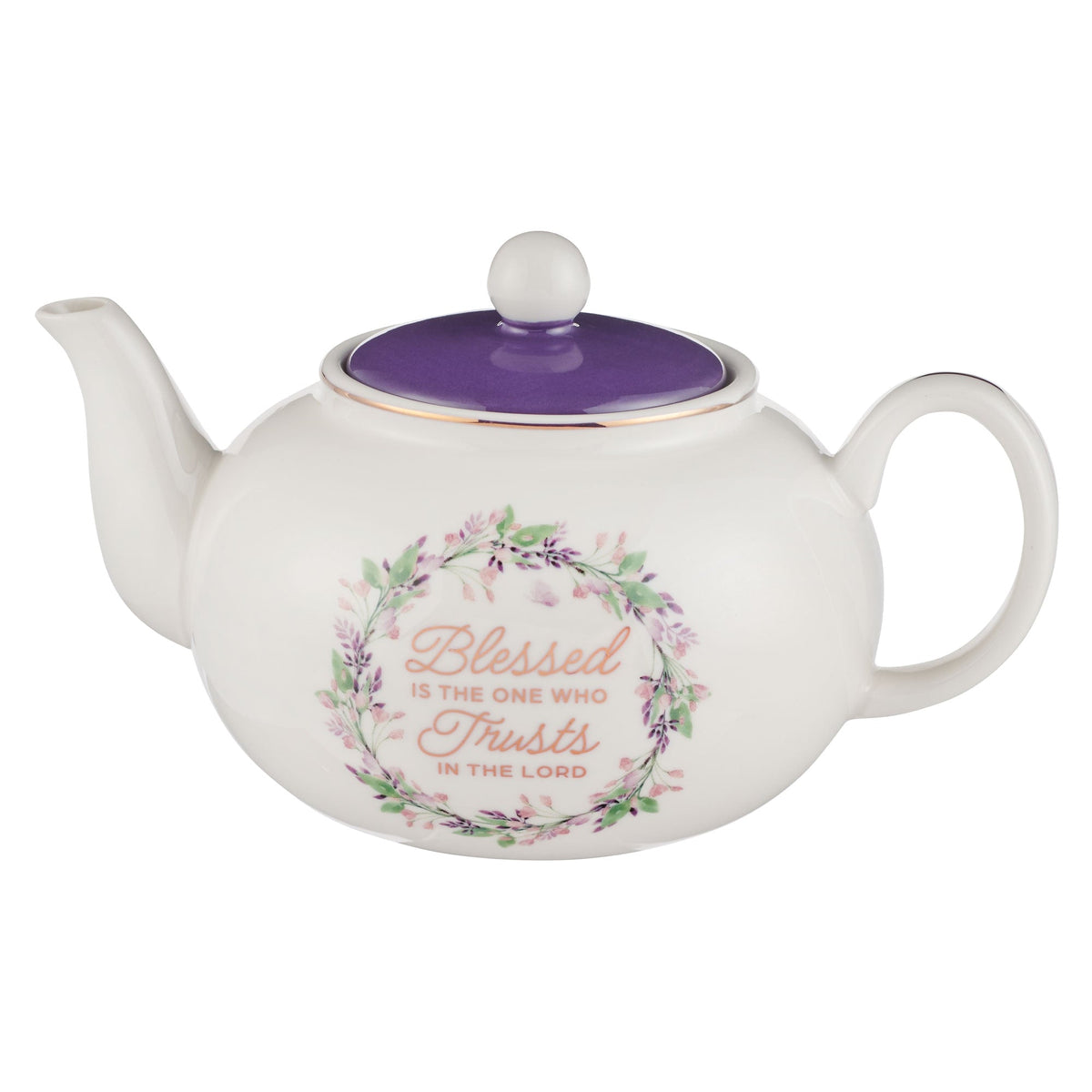 Blessed Purple Floral Ceramic Teapot - Jeremiah 17:7 by Christian Art Gifts