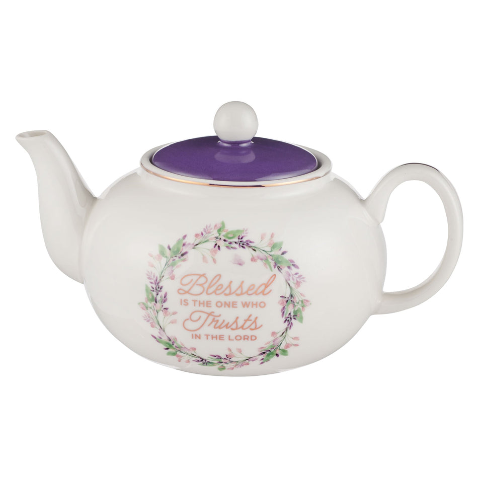 Blessed Purple Floral Ceramic Teapot - Jeremiah 17:7 by Christian Art Gifts
