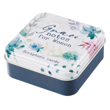 Grace Notes Gor Women Blue Floral Watercolor Scripture Card Tin by Christian Art Gifts