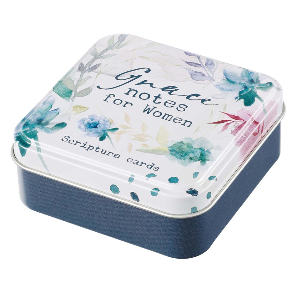 Grace Notes Gor Women Blue Floral Watercolor Scripture Card Tin by Christian Art Gifts
