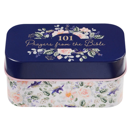101 Prayers From The Bible Navy Scripture Cards in a Tin by Christian Art Gifts