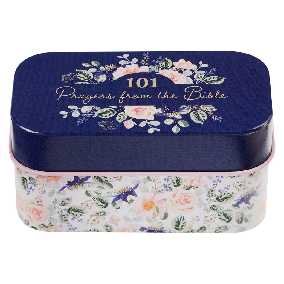 101 Prayers From The Bible Navy Scripture Cards in a Tin by Christian Art Gifts