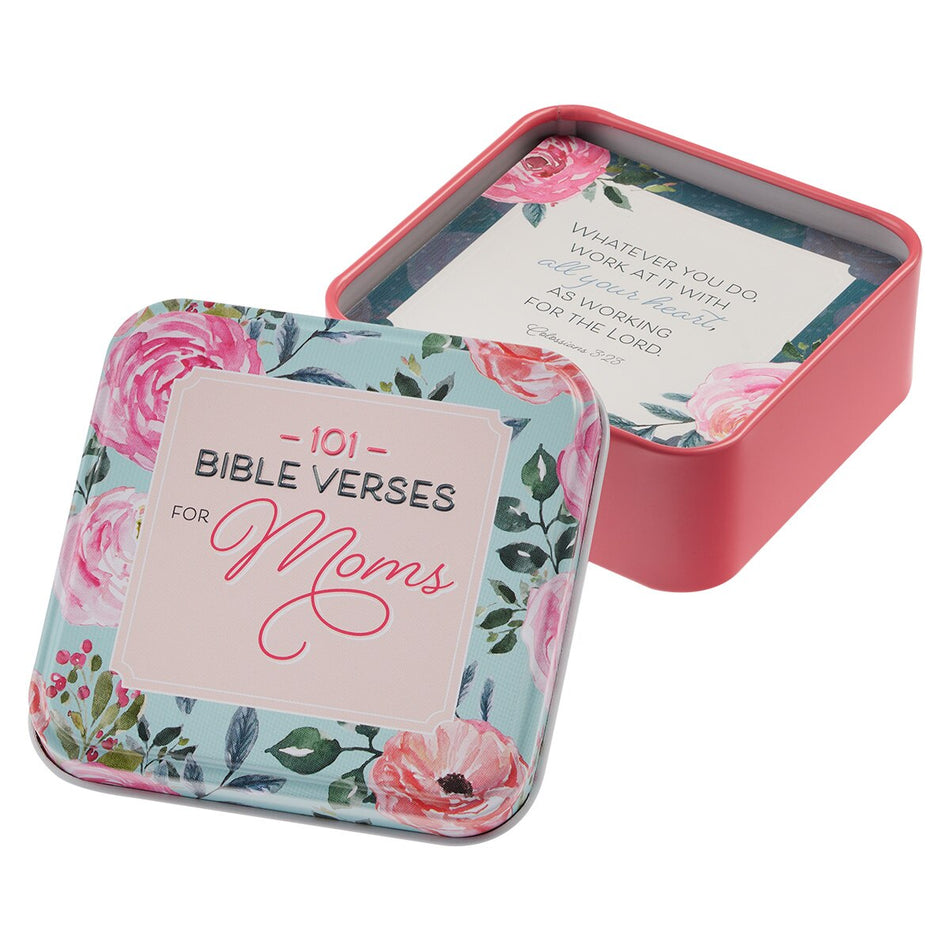 101 Bible Verses For Moms Coral Pink Scripture Cards in a Tin by Christian Art Gifts, product view 2