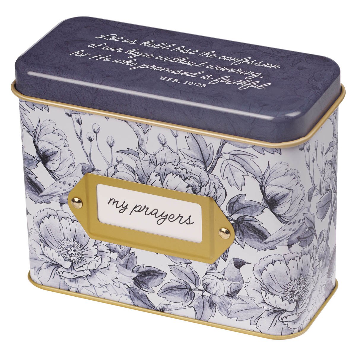 Confession of Our Hope Blue Floral Prayer Cards in Tin - Hebrews 10:23 by Christian Art Gifts, product view 4