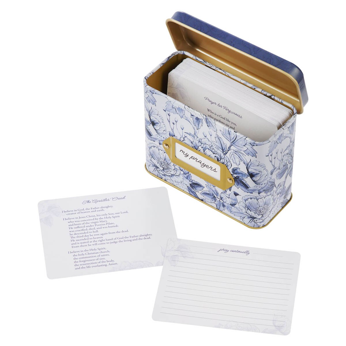 Confession of Our Hope Blue Floral Prayer Cards in Tin - Hebrews 10:23 by Christian Art Gifts, product view 2