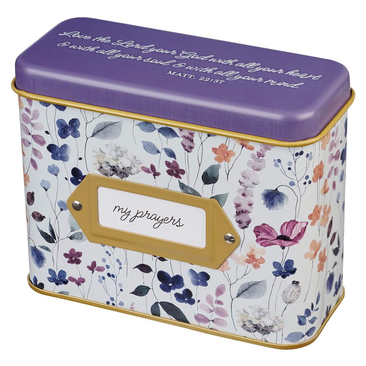 Love the Lord Purple Wildflower Prayer Cards in Tin - Matthew 22:37 by Christian Art Gifts