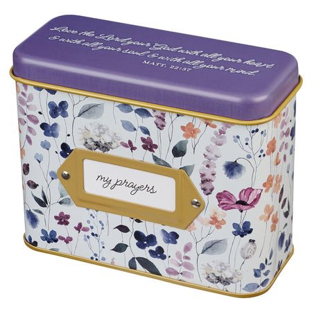 Love the Lord Purple Wildflower Prayer Cards in Tin - Matthew 22:37 by Christian Art Gifts