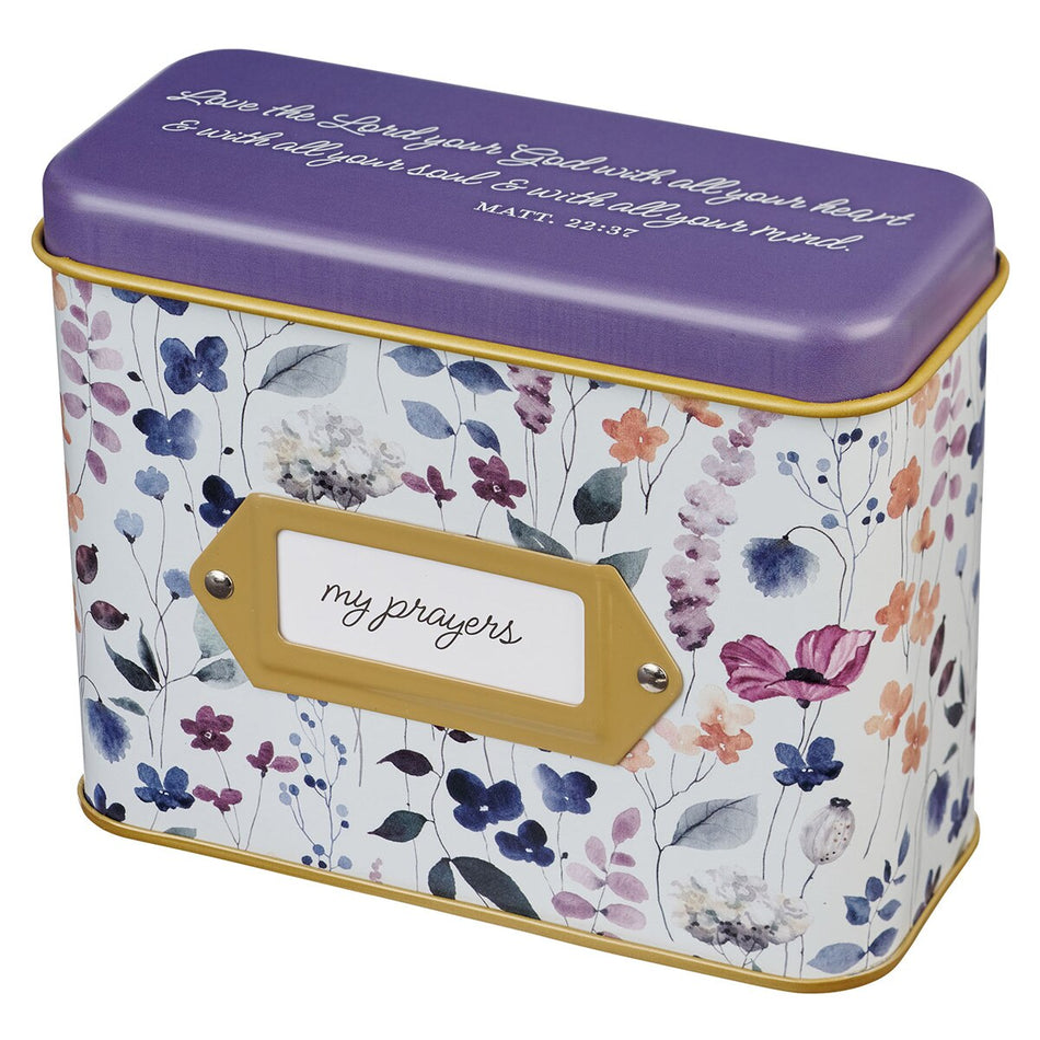 Love the Lord Purple Wildflower Prayer Cards in Tin - Matthew 22:37 by Christian Art Gifts