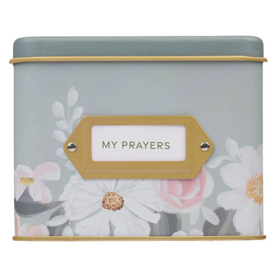 He Restores My Soul Green Floral Garden Prayer Cards in a Tin - Psalm 23:3 by Christian Art Gifts