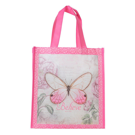 Believe Pink Butterfly Shopping Bag by Christian Art Gifts