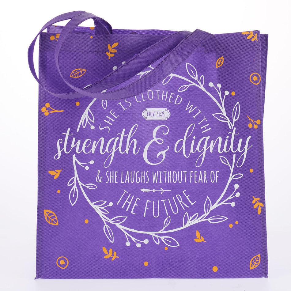 Strength and Dignity Tote Shopping Bag - Proverbs 31:25 by Christian Art Gifts, product view 2