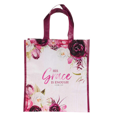 His Grace is Enough Plum Pink Non-Woven Tote Bag - 2 Corinthians 12:9 by Christian Art Gifts