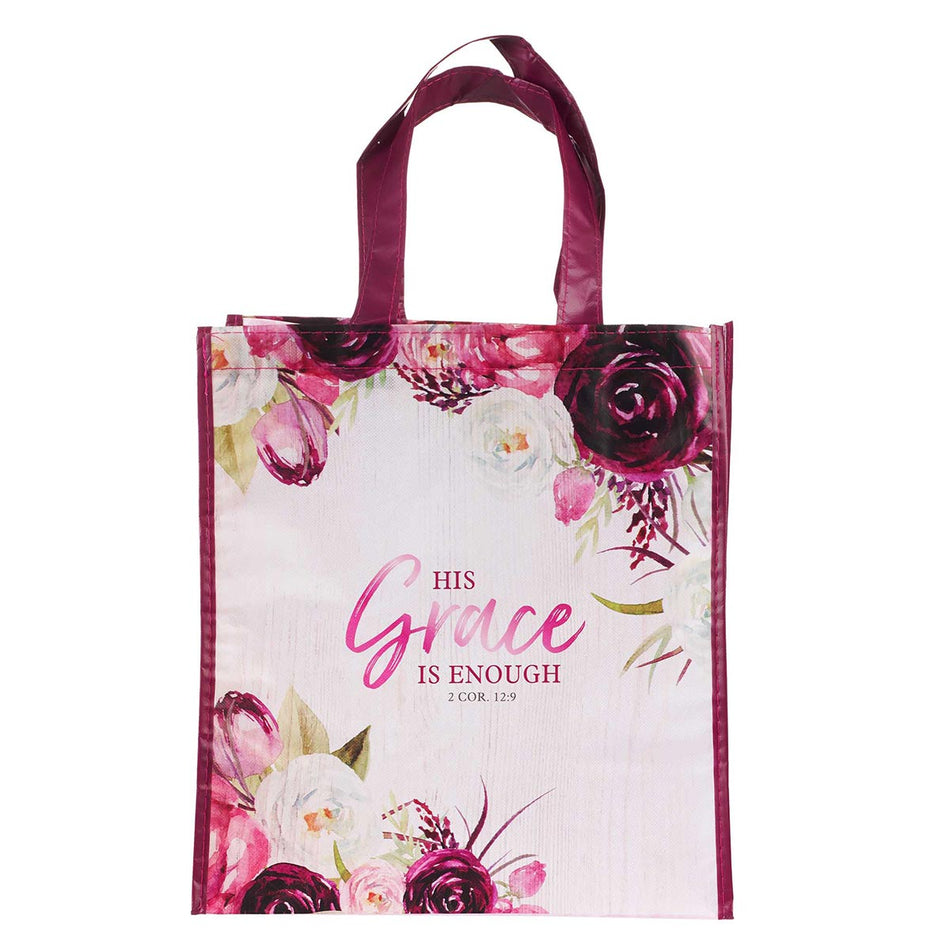 His Grace is Enough Plum Pink Non-Woven Tote Bag - 2 Corinthians 12:9 by Christian Art Gifts
