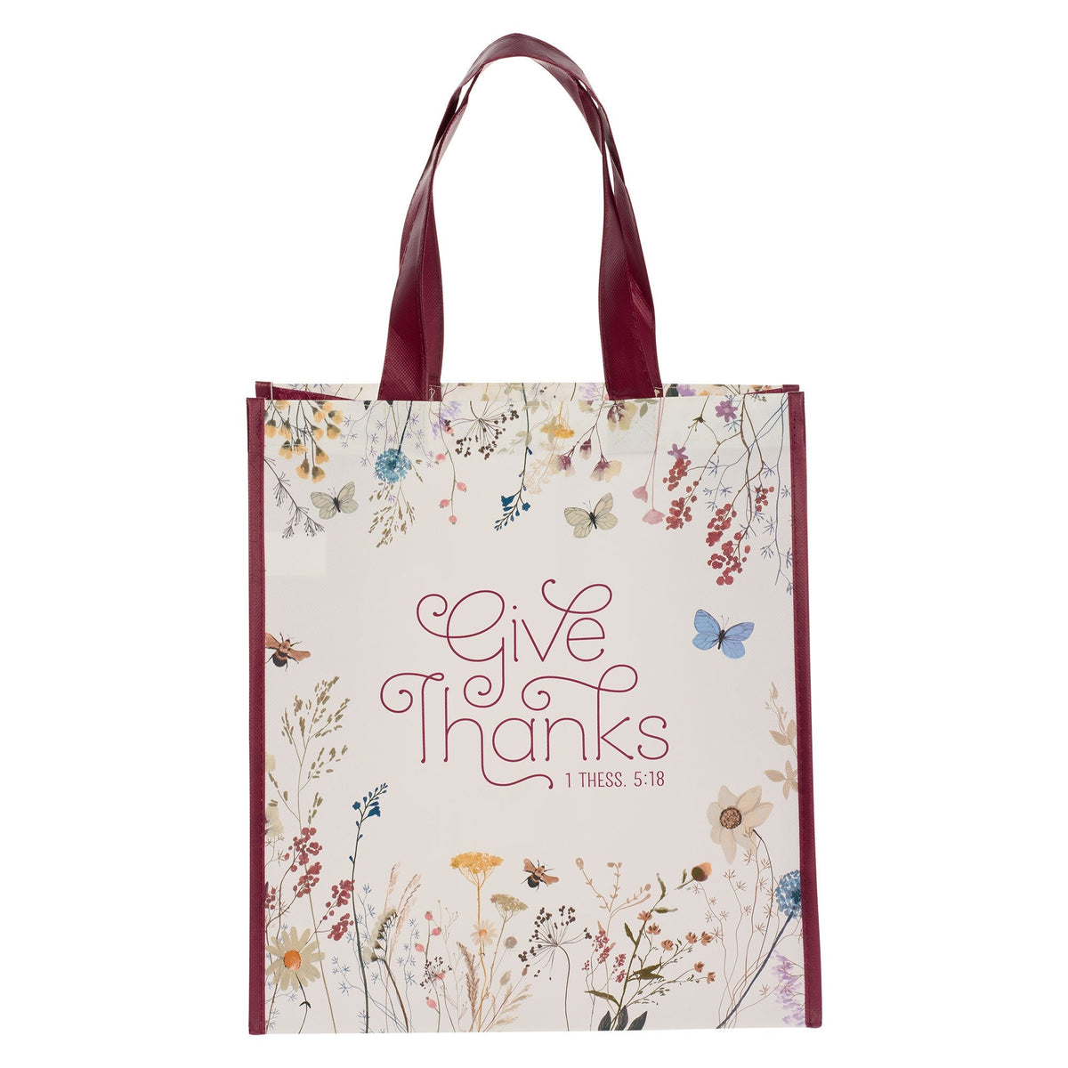 Give Thanks Topsy-Turvy Wildflower Non-Woven Coated Tote Bag - 1 Thessalonians 5:18 by Christian Art Gifts