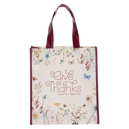 Give Thanks Topsy-Turvy Wildflower Non-Woven Coated Tote Bag - 1 Thessalonians 5:18 by Christian Art Gifts