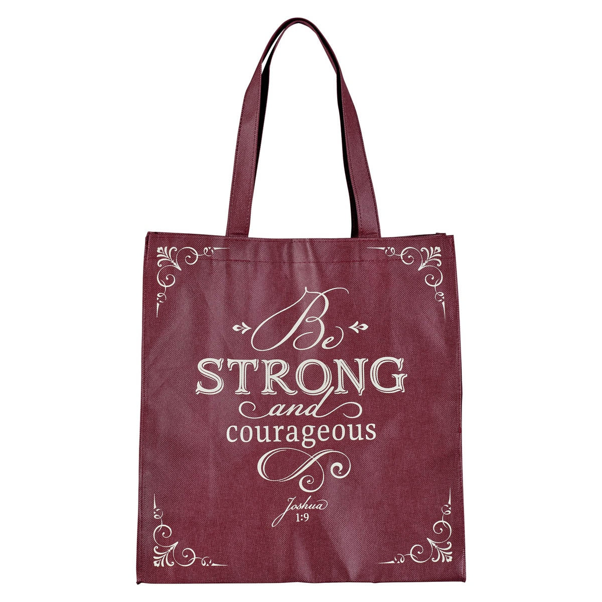 Strong and Courageous Topaz Pink Shopping Tote Bag - Joshua 1:9 by Christian Art Gifts, product view 2