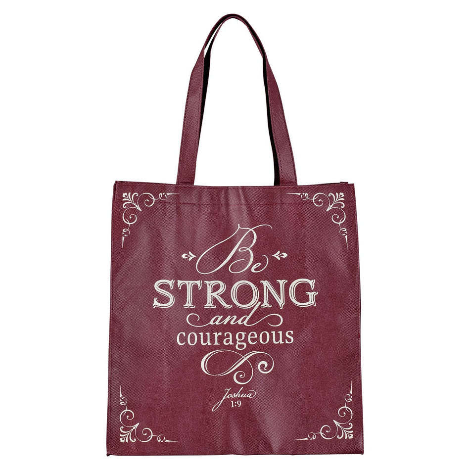 Strong and Courageous Topaz Pink Shopping Tote Bag - Joshua 1:9 by Christian Art Gifts, product view 2