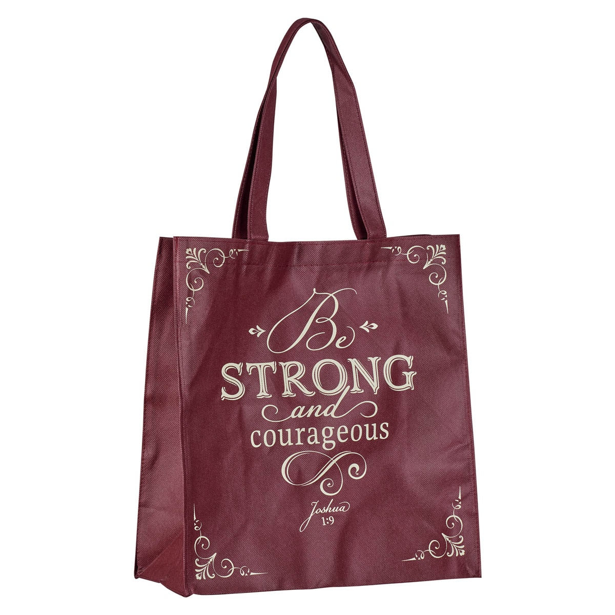 Strong and Courageous Topaz Pink Shopping Tote Bag - Joshua 1:9 by Christian Art Gifts, product view 3