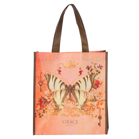 Grace Butterfly Orange Non-Woven Coated Tote Bag - Ephesians 2:8 by Christian Art Gifts, product view 3