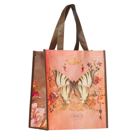 Grace Butterfly Orange Non-Woven Coated Tote Bag - Ephesians 2:8 by Christian Art Gifts, product view 2