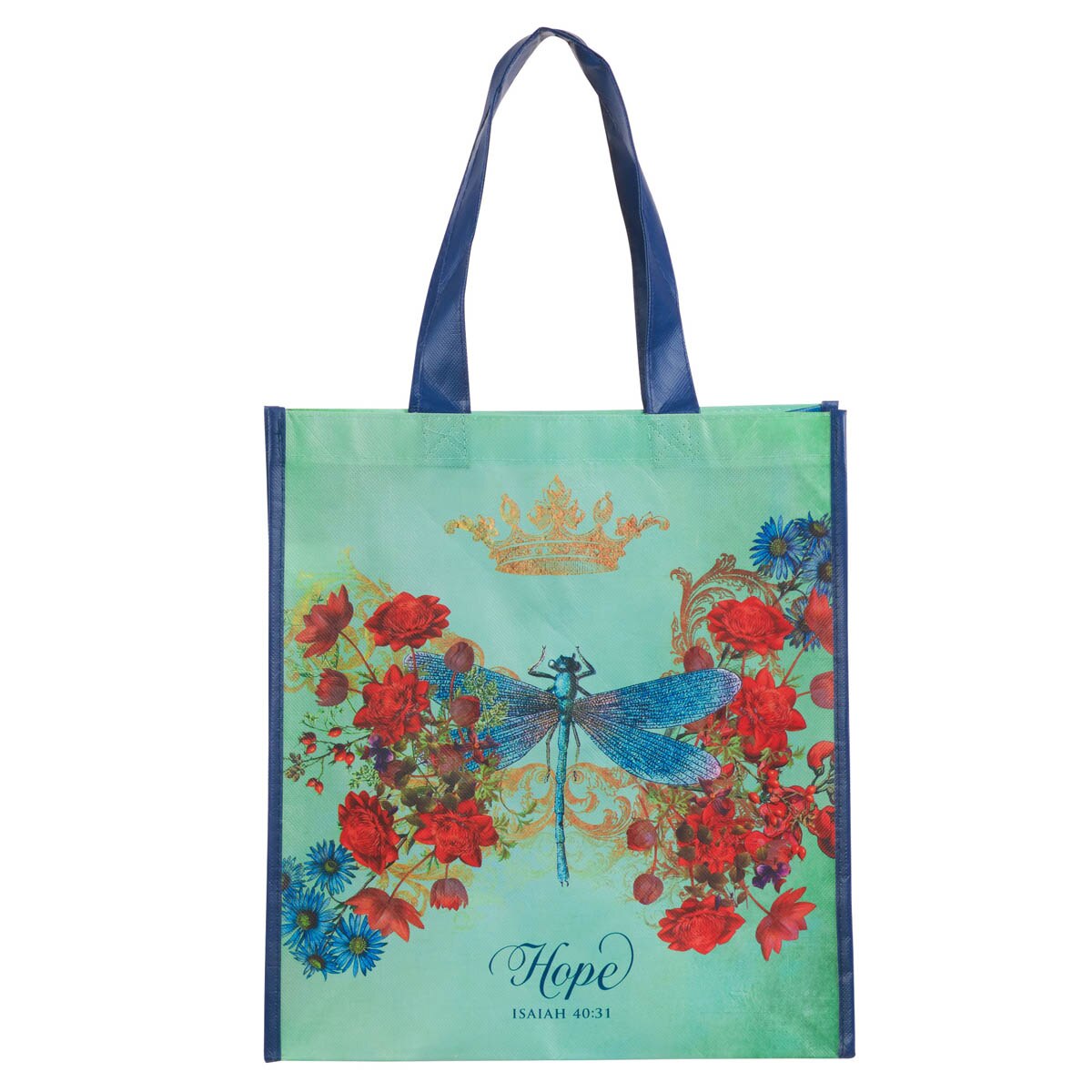 Hope Dragonfly Teal Non-Woven Coated Tote Bag - Isaiah 40:31 by Christian Art Gifts