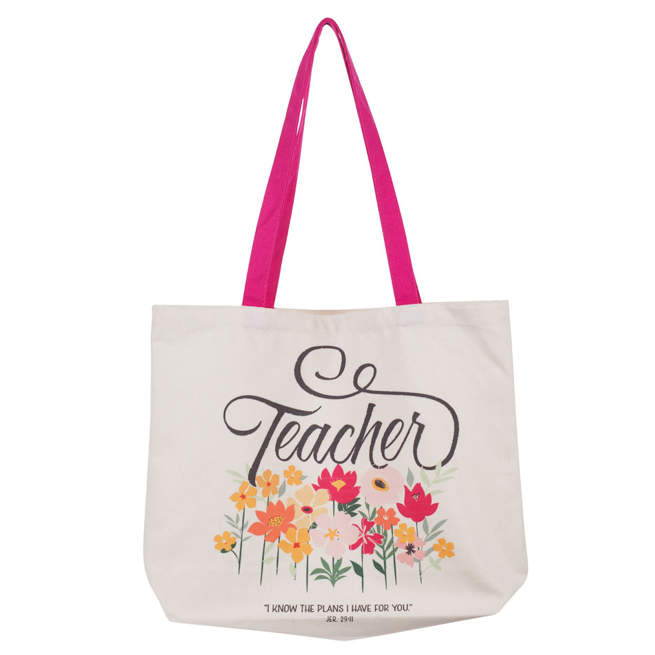 I Know the Plans Teacher Canvas Tote Bag - Jeremiah 29:11 by Christian Art Gifts, product view 2