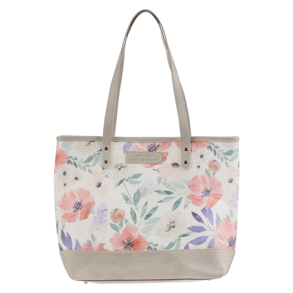 Love is Patient Coral Poppy Canvas Tote Bag by Christian Art Gifts