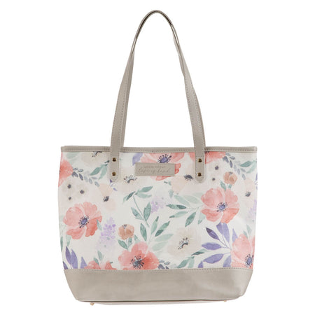 Love is Patient Coral Poppy Canvas Tote Bag by Christian Art Gifts