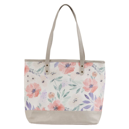 Love is Patient Coral Poppy Canvas Tote Bag by Christian Art Gifts, product view 2