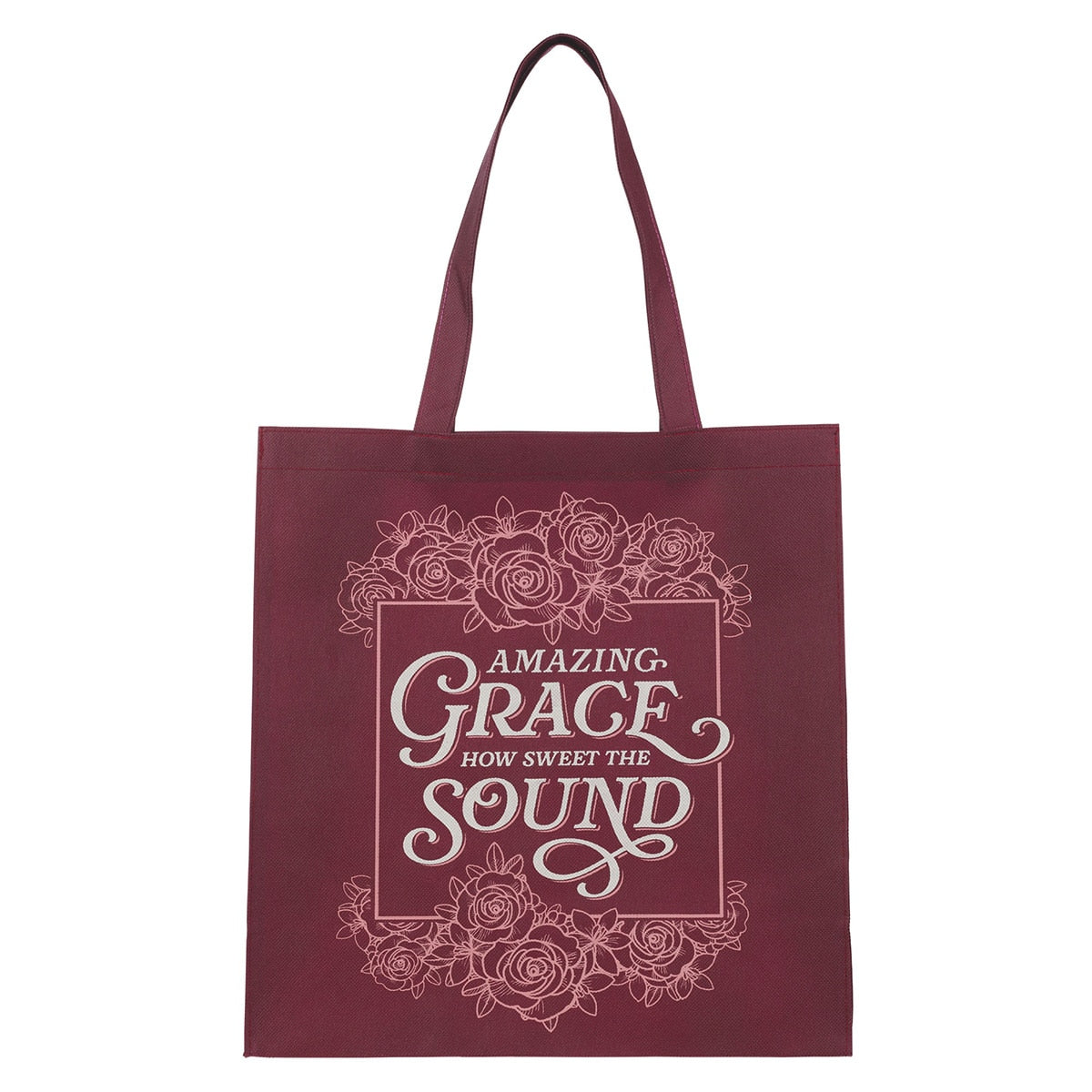 Amazing Grace Burgundy Reusable Non-woven Shopping Tote Bag by Christian Art Gifts
