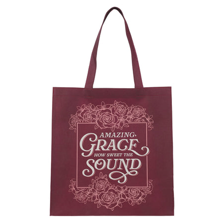 Amazing Grace Burgundy Reusable Non-woven Shopping Tote Bag by Christian Art Gifts