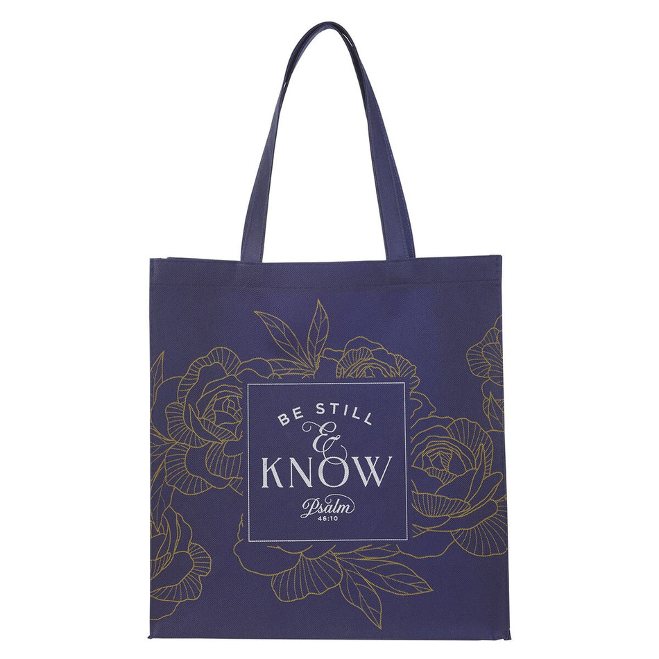 Be Still Navy Reusable Non-woven Shopping Tote Bag - Psalm 46:10 by Christian Art Gifts, product view 2