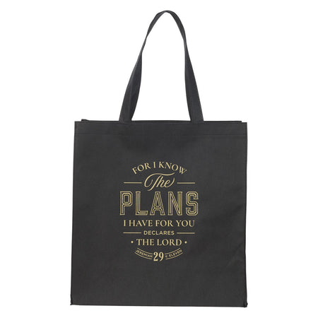 The Plans Black Reusable Non-woven Shopping Tote Bag - Jeremiah 29:11 by Christian Art Gifts