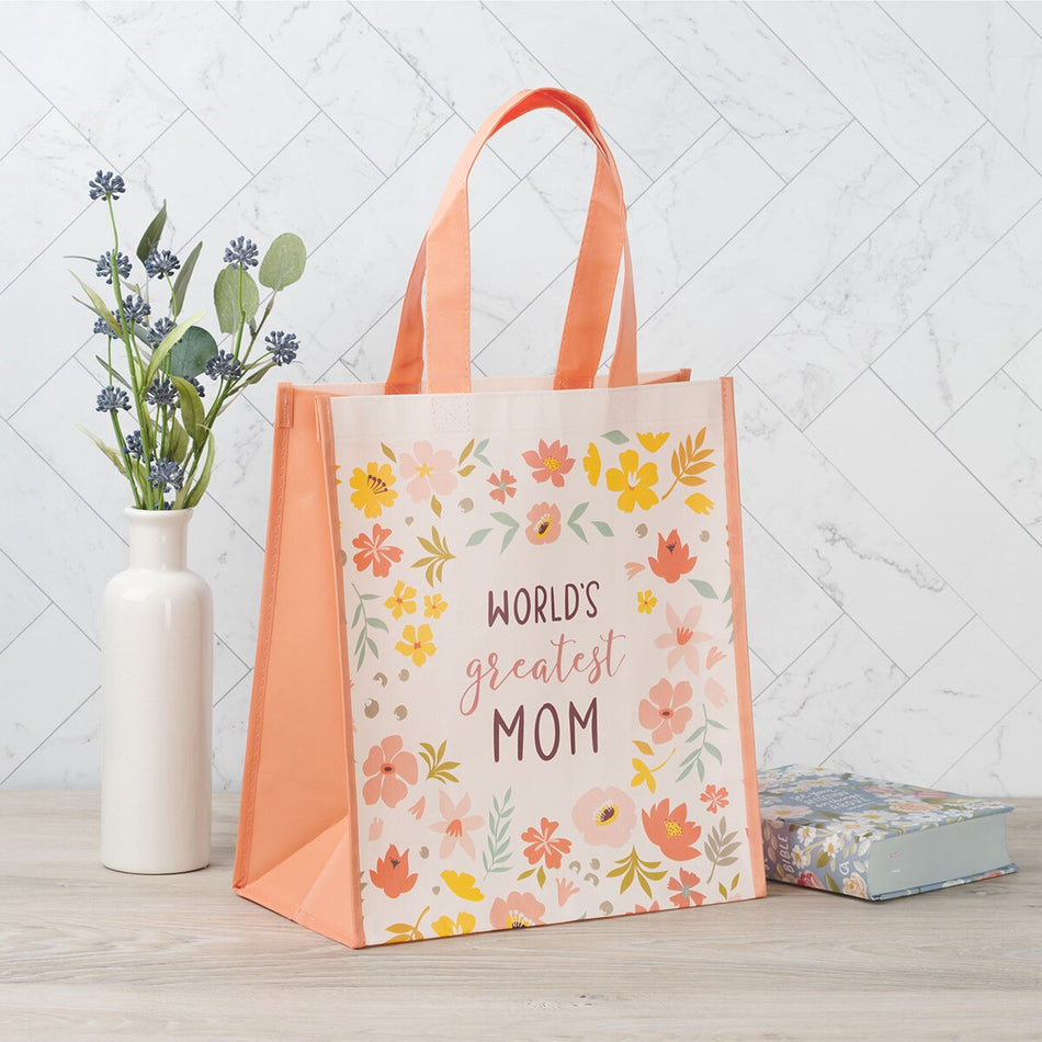 World's Greatest Mom Non-woven Coated Tote Bag by Christian Art Gifts, product view 2