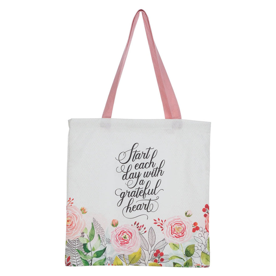 A Grateful Heart Pink Floral Tote Bag by Christian Art Gifts
