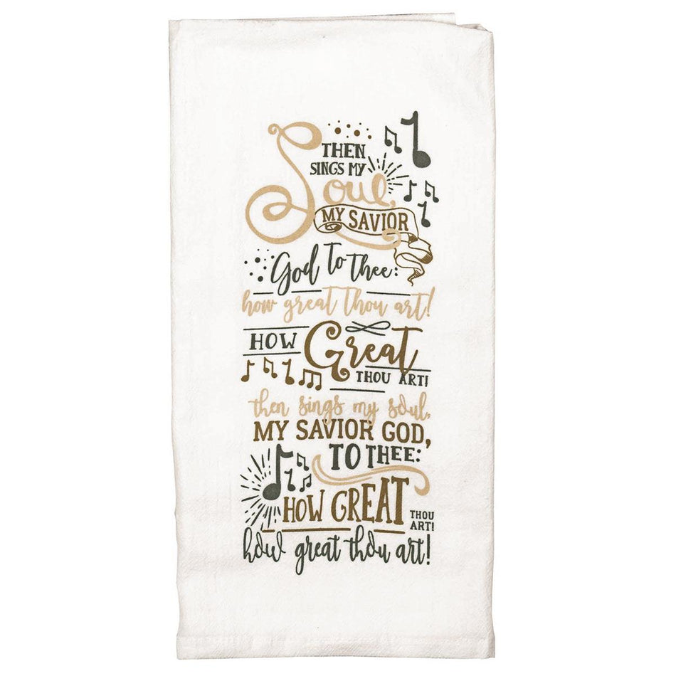 How Great Thou Art Chorus White 18 x 22 Flour Bag Style Kitchen Tea Towel by Dicksons