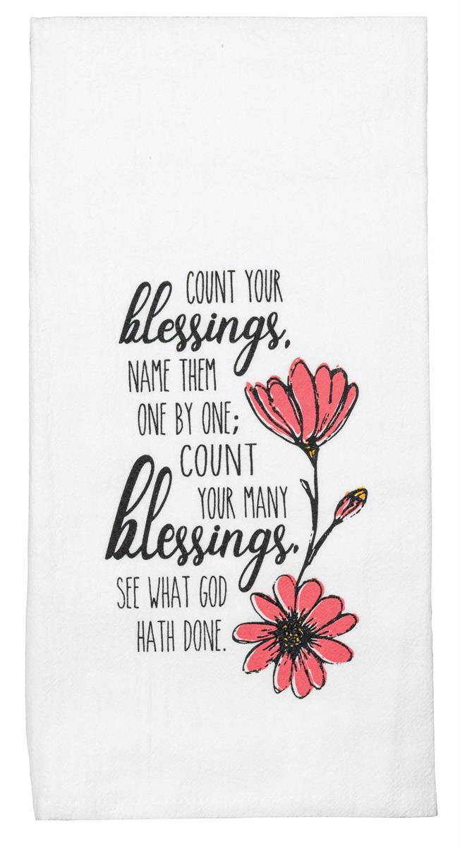 Count Your Many Blessings White 18 x 22 Flour Bag Style Kitchen Tea Towel by Dicksons