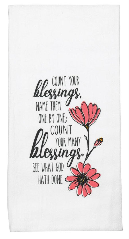 Count Your Many Blessings White 18 x 22 Flour Bag Style Kitchen Tea Towel by Dicksons