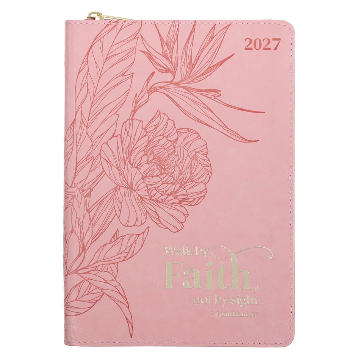 2027 Walk by Faith Pink Faux Leather Executive Planner with Zipper Closure - 2 Corinthians 5:7 by Christian Art Gifts
