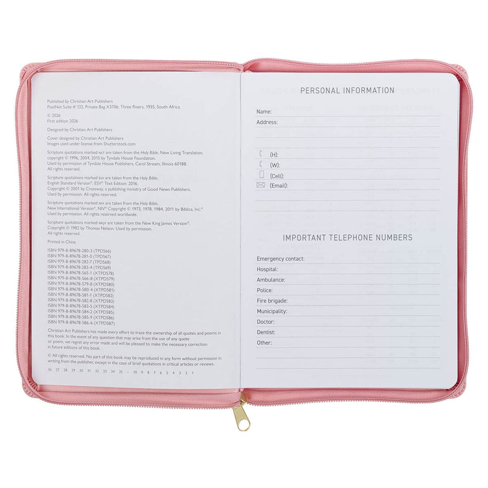 2027 Walk by Faith Pink Faux Leather Executive Planner with Zipper Closure - 2 Corinthians 5:7, product view 2