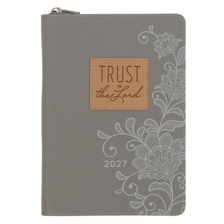 2027 Trust in the Lord Soft Gray Faux Leather Executive Planner with Zipper Closure - Proverbs 3:5 by Christian Art Gifts