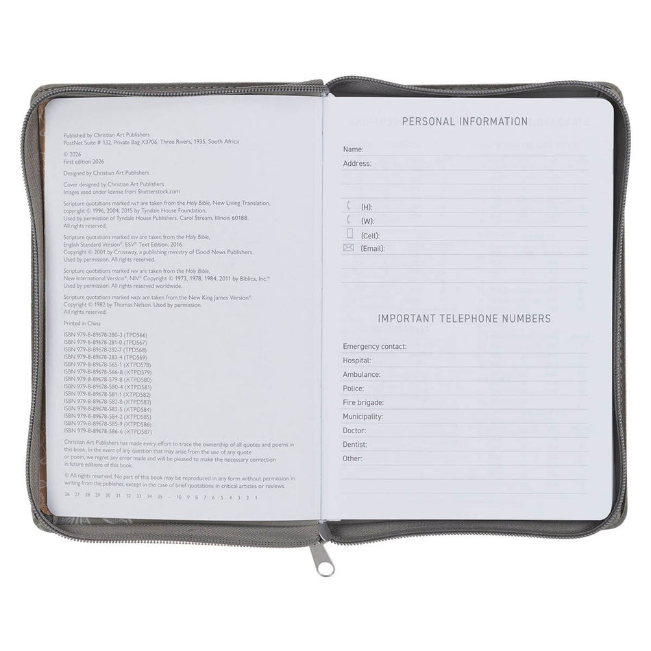 2027 Trust in the Lord Soft Gray Faux Leather Executive Planner with Zipper Closure - Proverbs 3:5, product view 2